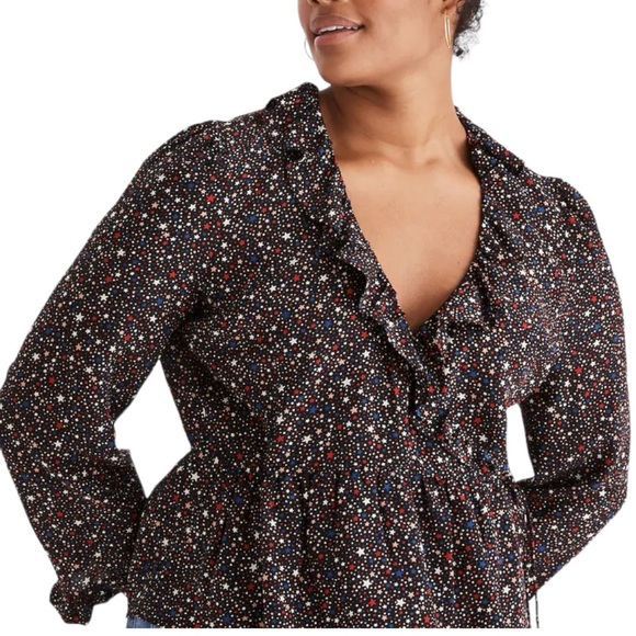 Madewell 100% Silk Starry Night Ruffle Hem Long Sleeve Wrap Holiday Blouse Top - Picture 5 of 14